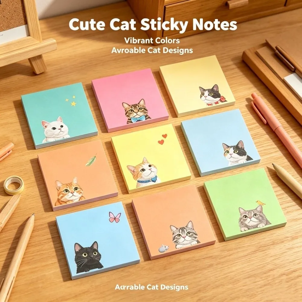 9pcs Set Macaron Style Cartoon Sticky Notes Random Patterns Sticky Backing Animal Memo Pads Colorful Page Markers Office Use