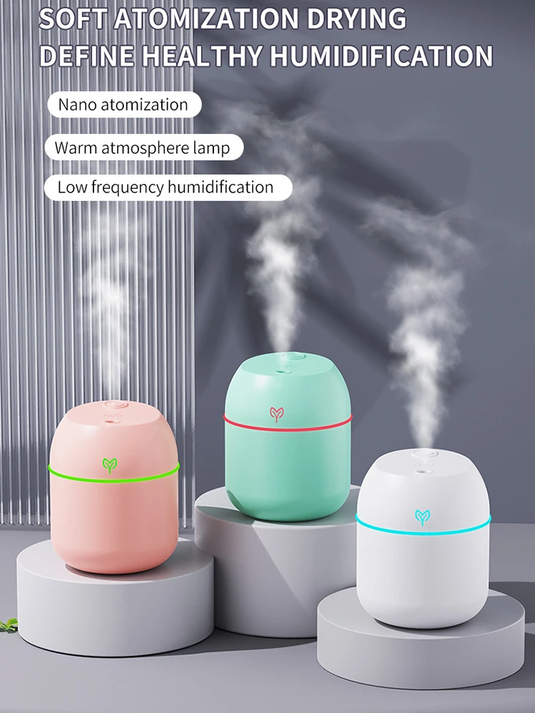 

Увлажнитель воздуха 220 мл с холодным туманом, аромадиффузор, LED ночник, защита от отключения питания, USB, для дома и офиса, новинка 2026 года