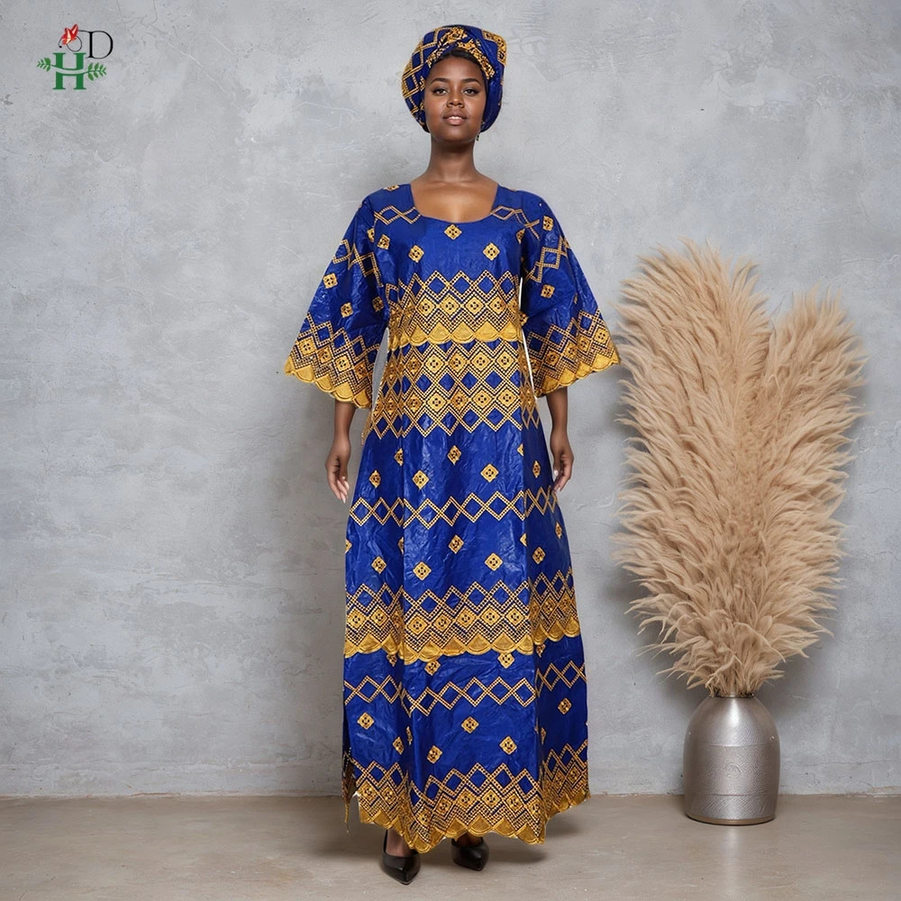 

H & D новое африканское женское традиционное платье с золотой вышивкой, наряд Bazin Riche, вечернее свадебное платье Bubu, церковный халат Boubou Djellaba