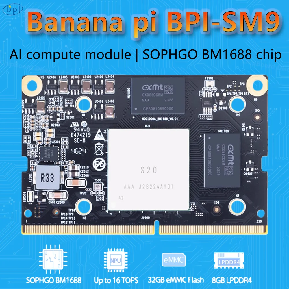 VivaCTBPI-SM9 SOPHGO BM1688 16-ENC-A3 8GB LPDDR4 32GB eMMC CA53 1.6GHz 16 HD video intelligent analysis Industrial Computer