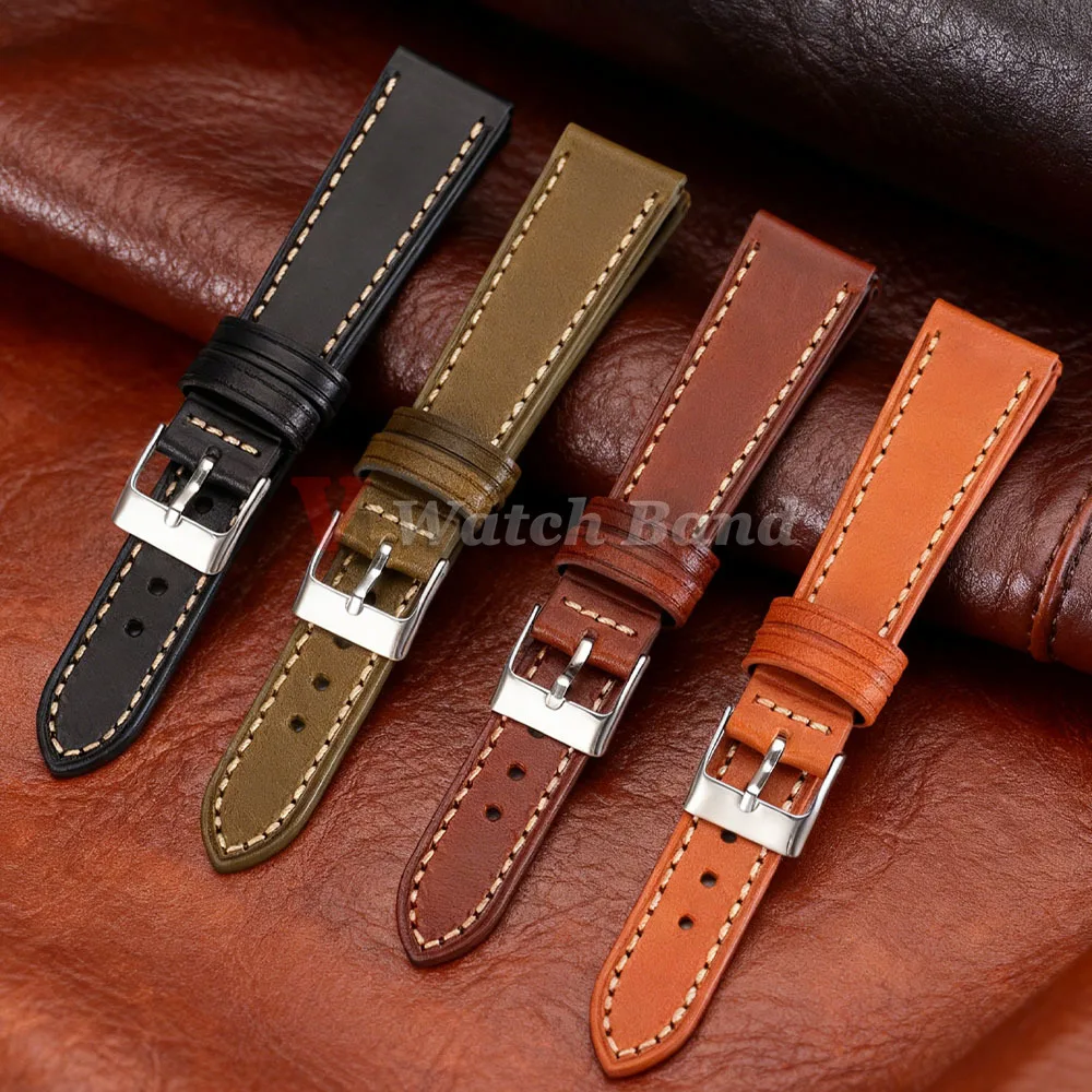 Premium Echtes Rindsleder Uhrenarmband 20mm 22mm Handgelenkband Ölwachs-Leder Uhrenarmbänder für Samsung für Seiko für Oris Uhren
