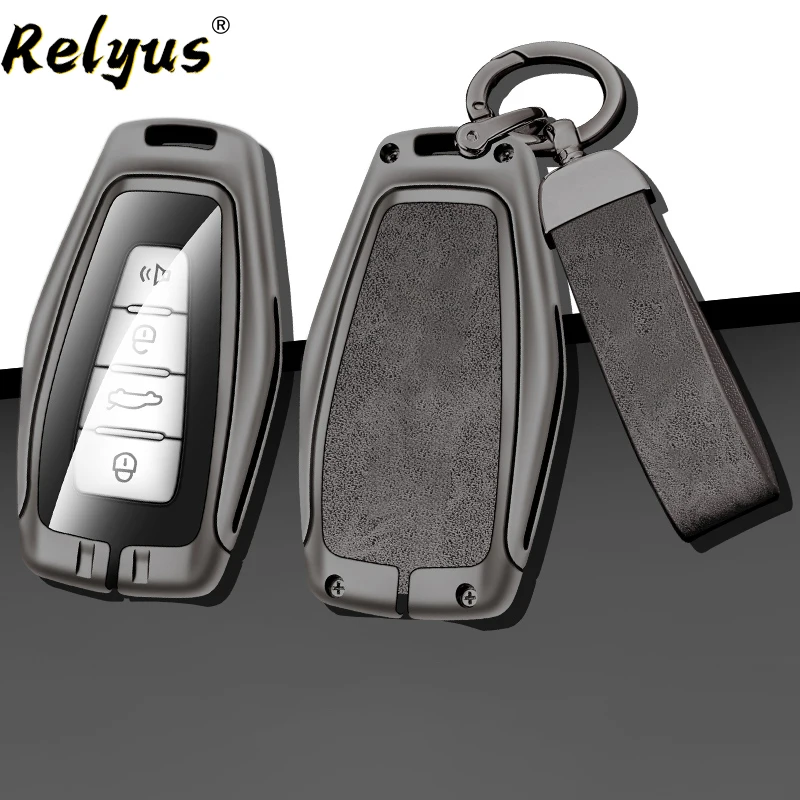 

New Alloy Leather Car Key Case Cover Fob Protector Shell for Geely Coolray X6 geometry c Emgrand Global Kulrey Hawk GX7 Okavango