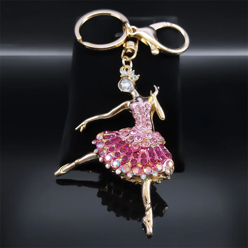 Aesthetic Ballet Dancer Keychain for Women Girls Pink Rhinestone Metal Ballerina Key Chains Jewelry Gift llaveros K5313S01