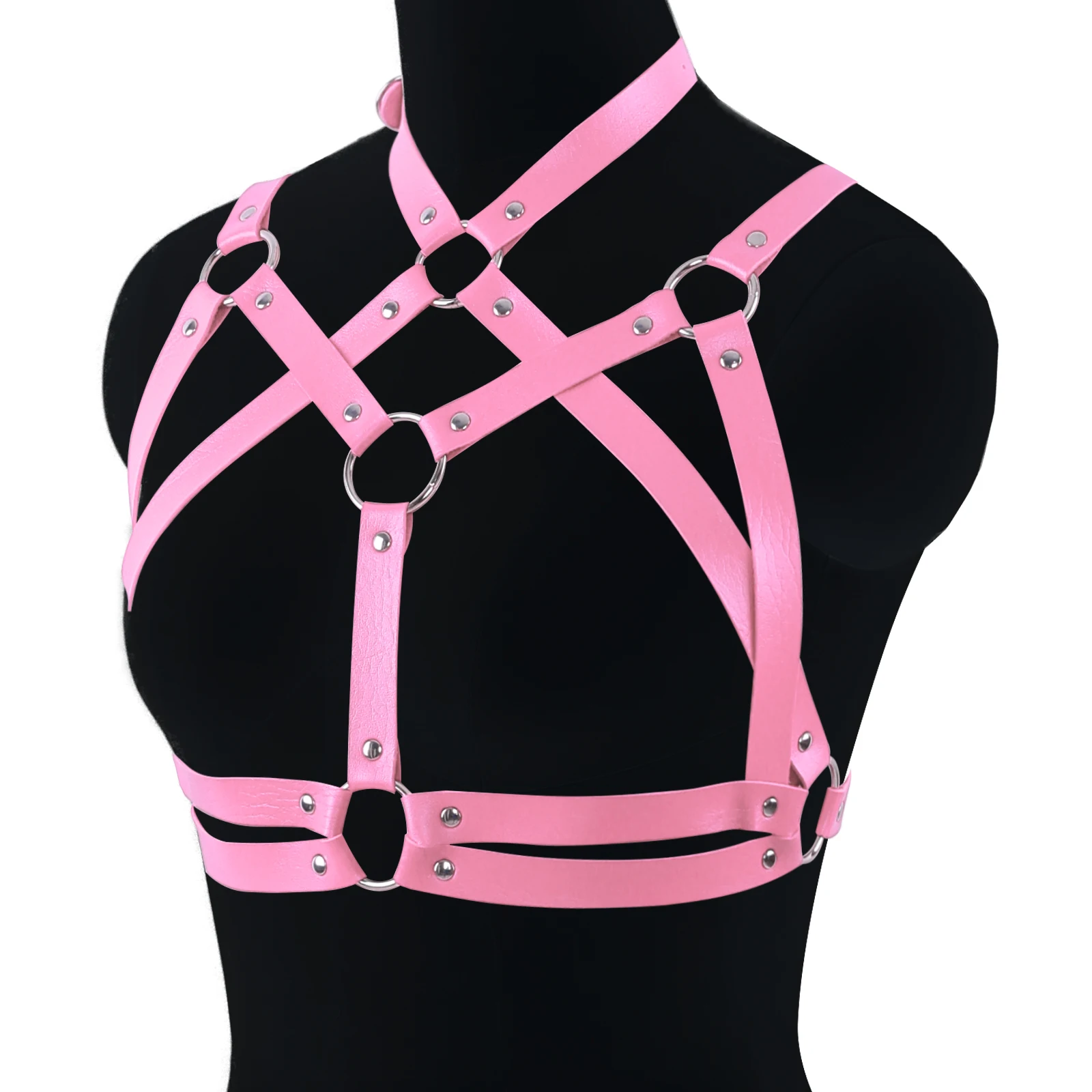 Leather Crop Top Body Cage Bra Women Rivet Rave Wear Bondage Adjustable Harness Open Chest Goth Sexy Lingerie Body Harness