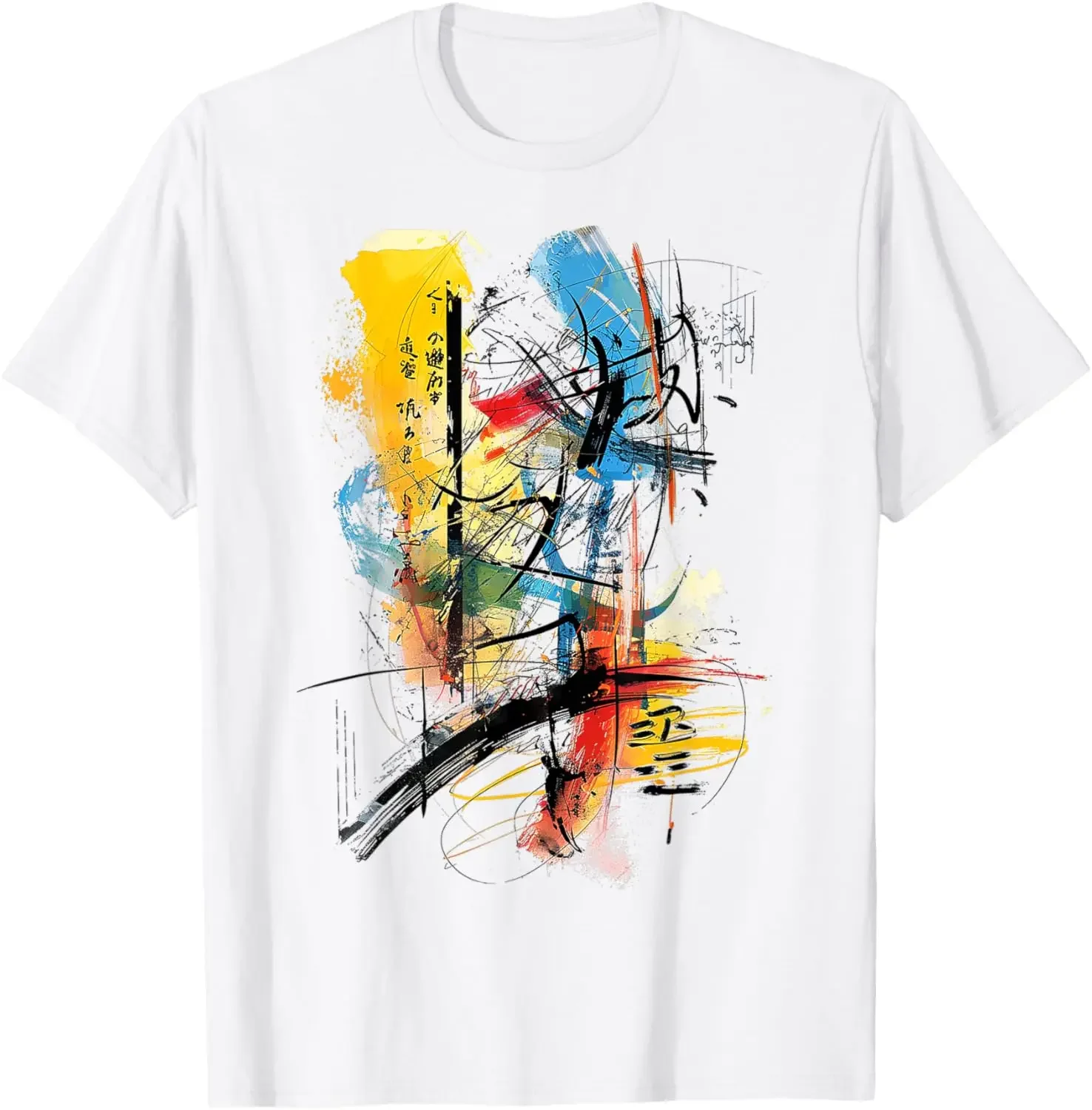 

Abstract Japanese Calligraphy Art Graphic Tee Breathable Short Sleeve Crewneck T-Shirt for Men