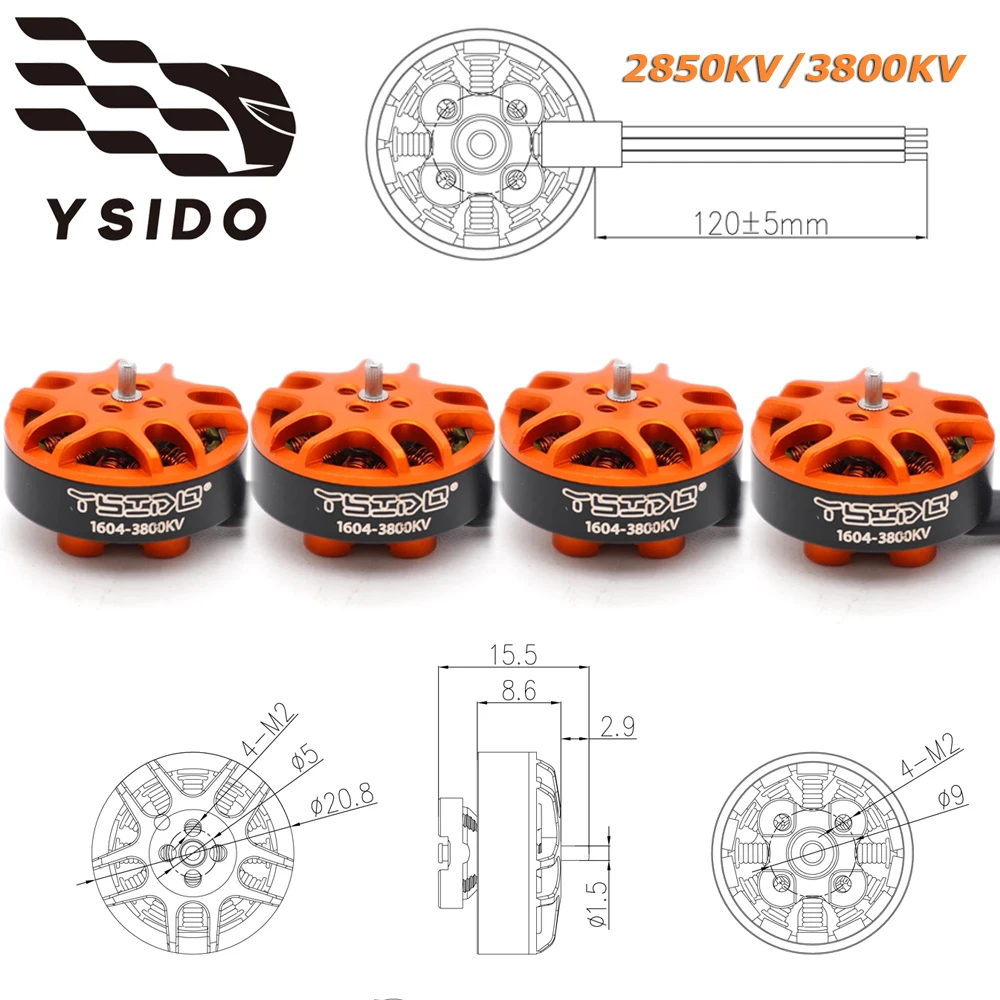 

4PCS YSIDO 1604 Brushless Motor KV2850 KV3800 3-4S FPV Motor For GEPRC iFlight RC FPV Freestyle 3.5inch Sub 250g Racing Drone