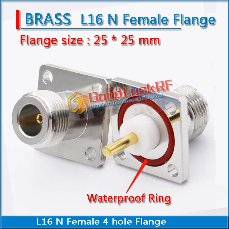 L16 N Female With 4 Hole Flange lengther Panel Chassis Mount 25 * 25mm needle length 36.5mm Copper RF Connector Coaxial Adapters