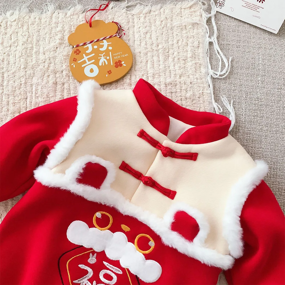 My First Christmas Baby Boy Romper Long Sleeve Fleece Thicken Warm Winter Newborn Clothes Chinese New Year Baby Girl Onesies