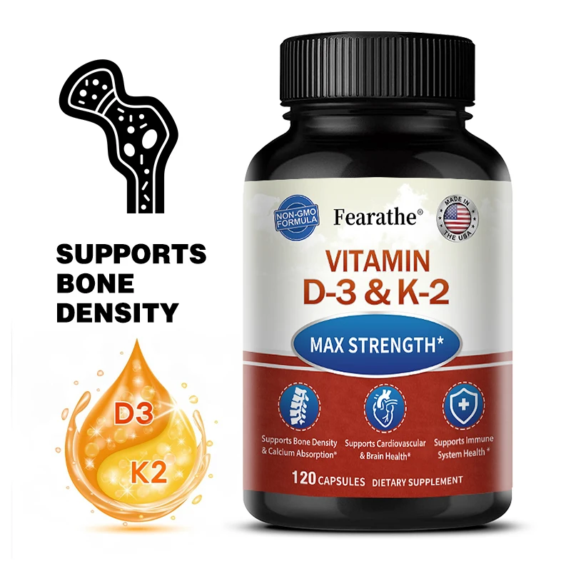 Fearathe Vitamin K2 (MK7) with D3 Supplement - Vitamin D and K Complex - Immune, Joint, Bone and Heart Health - Maximum Strength