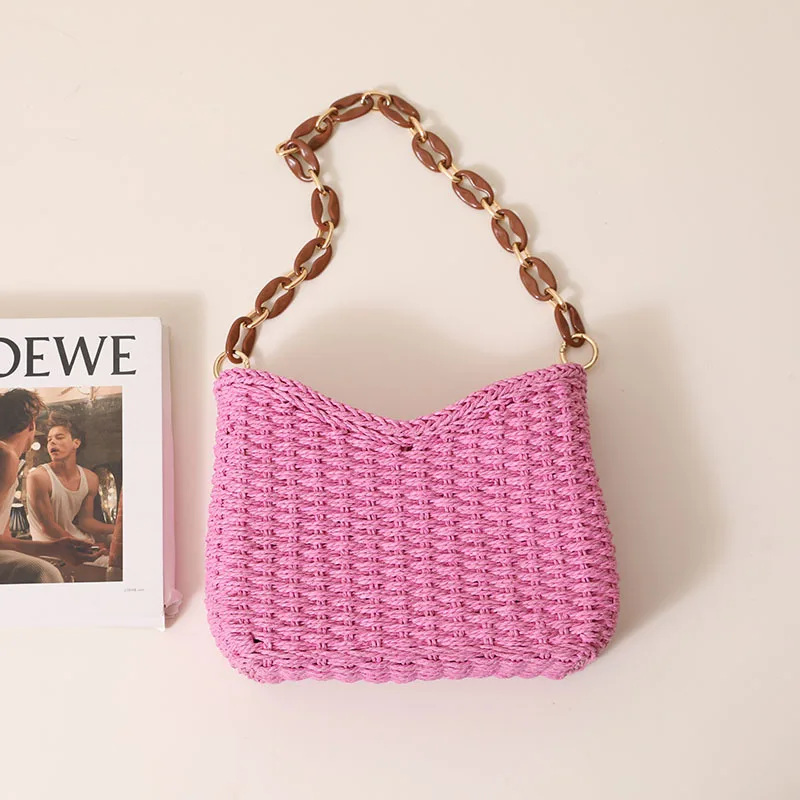 Bolso informal de mimbre tejido para mujer, bandolera de hombro de paja, grande, para playa, verano, 2021