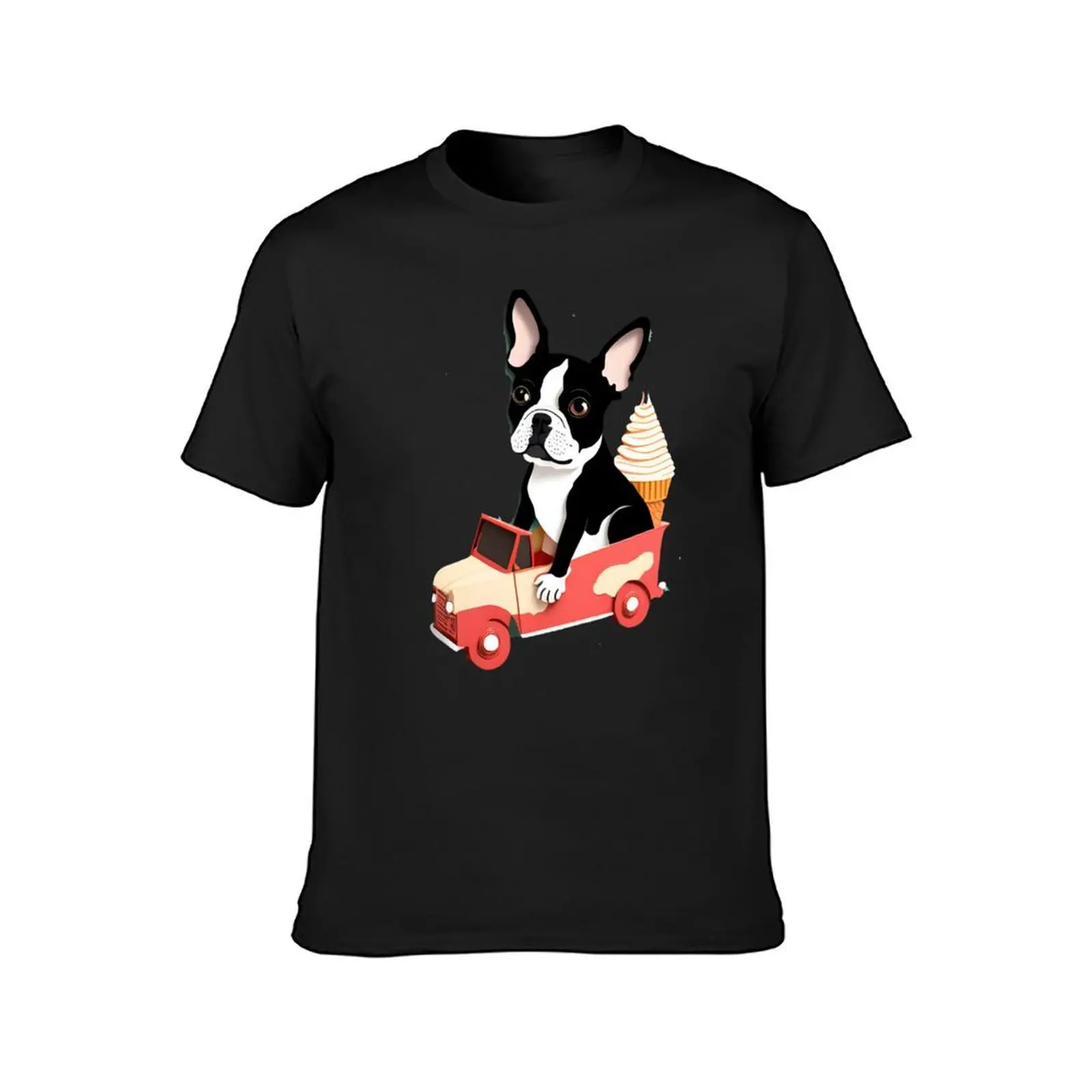 Boston Terrier Taking His Ice-cream Cone To Go (No Background) T-shirt hippie clothes quick drying sports fans t shirts men