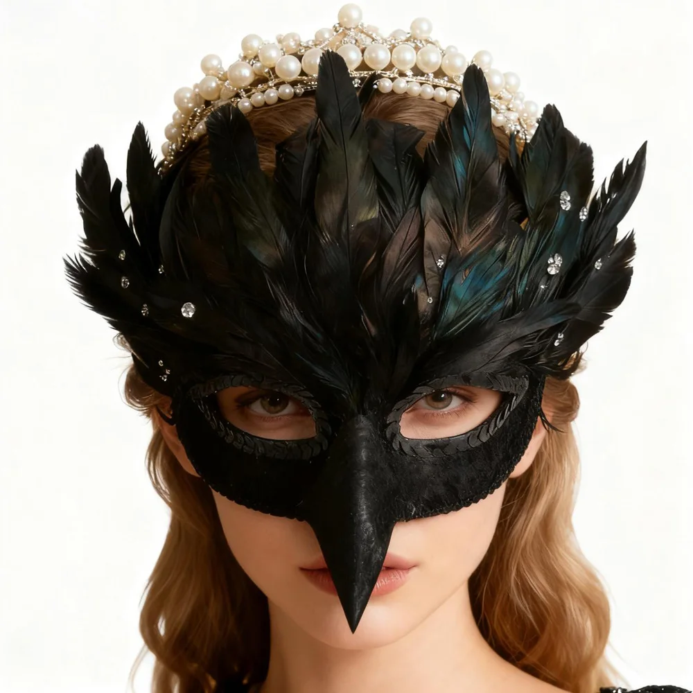 

Black Crow Bird Mouth Feather Mask Cosplay Animal Raven Half Face Masks Carnival Dress Up Halloween Party Costume Props