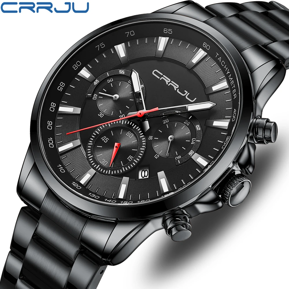 

CRRJU Men’s Watches Top Brand Sport Watch Luxury Men Military Steel Quartz Wrist Watches Chronograph Gold Design Male Clock