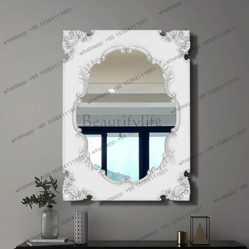 

French retro carved makeup mirror wall-mounted bedroom vanity mirror European bathroom bathroom mirror