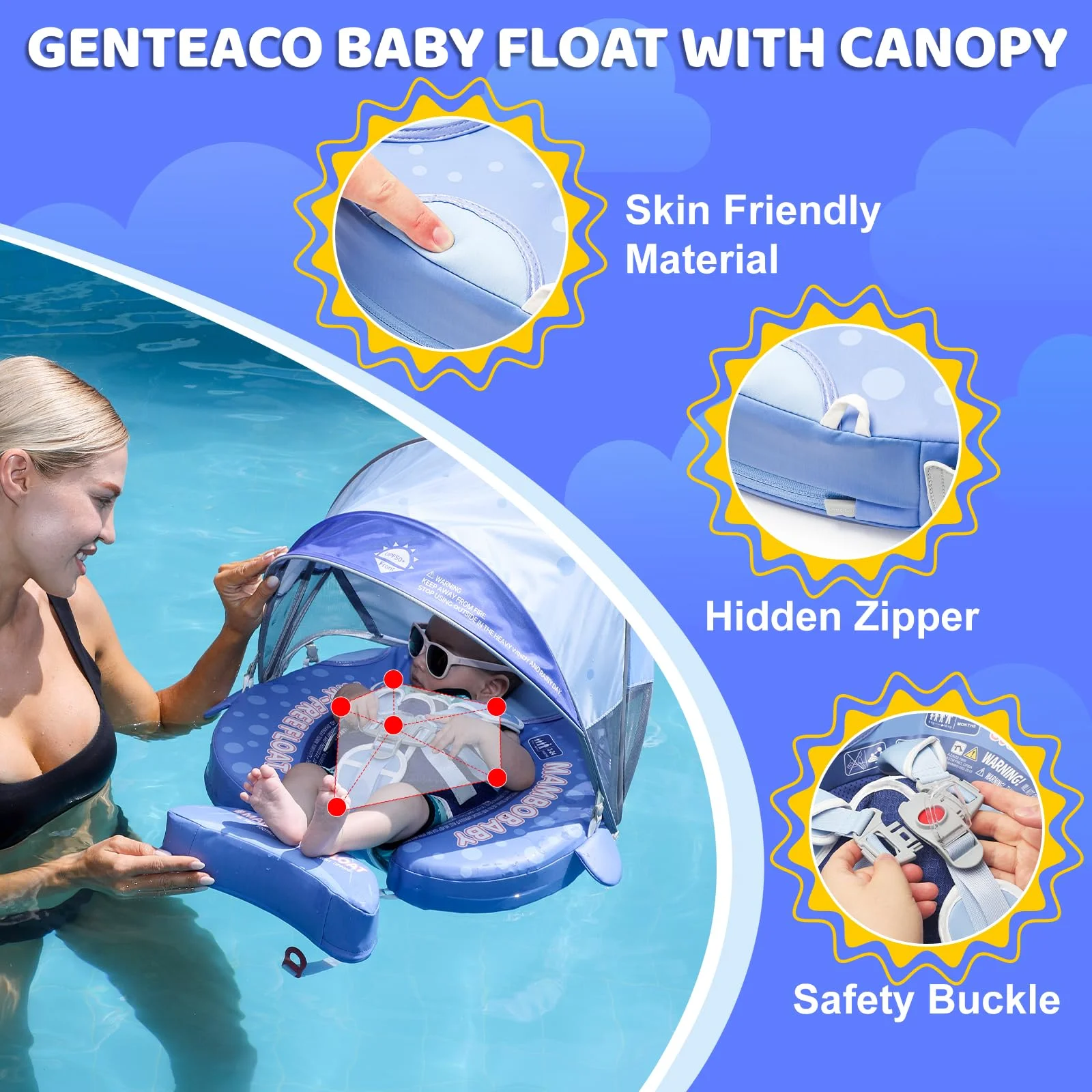 Mambobaby Float Swimming Trainer Safe Air-Free Core Canopy with Sunshade Baby Swimming Ring Toddler Pool Float Infant Fiber Ring view 4