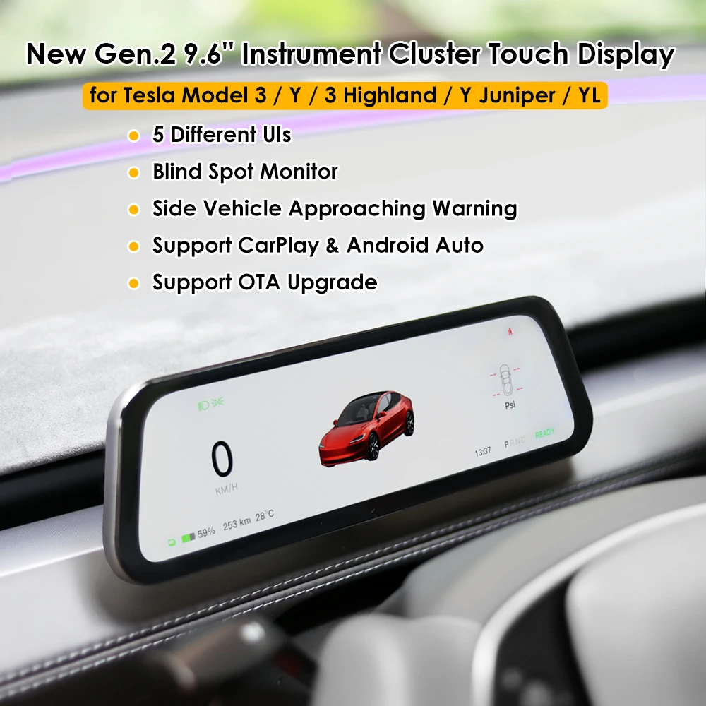 for Tesla New Gen 2 9.6 inch Instrument Display Model Y 3 YL Blind Spot Reminder OTA Update New Model 3 New Y Juniper Dashboard