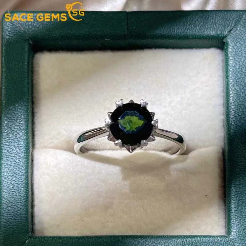 

SACE GEMS New 925 Sterling Silver Certified 7MM Natural Diopside Rings for Women Engagement Cocktail Party Fine Jewelry Gift