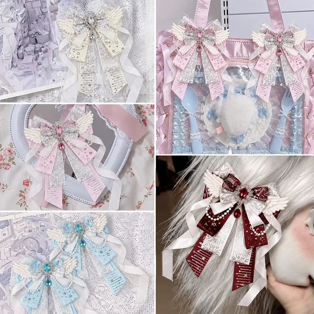 DIY Craft Accessory Bow Ribbon Keychain Rhinestone Gem Center Handmade Bag Charm Decoration Ribbon Bow Pink Lace Bow