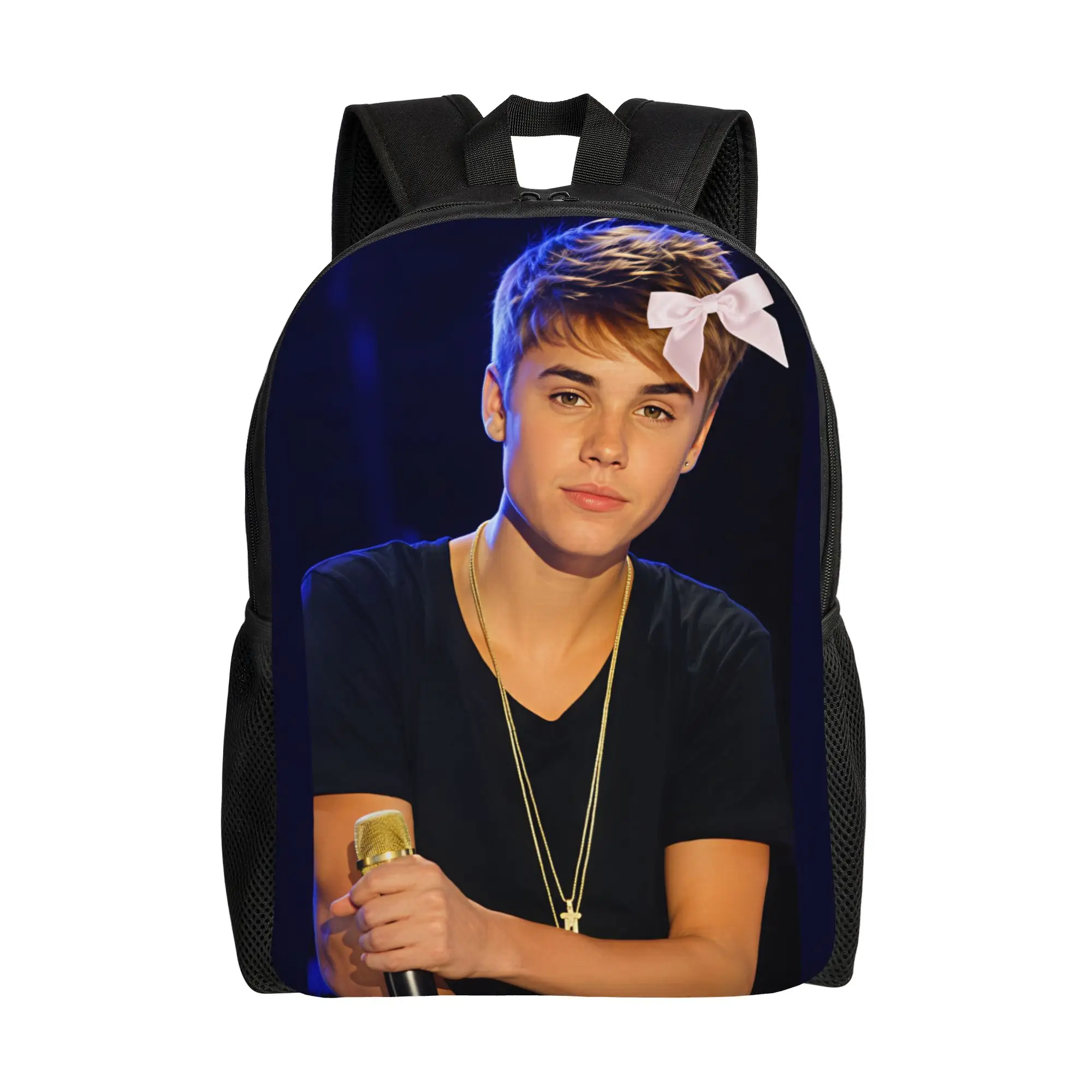 Justin Bieber Pink Bow Coquette Backpack  Workout Backpacks Male Elegant High School Bags Custom Pattern Rucksack