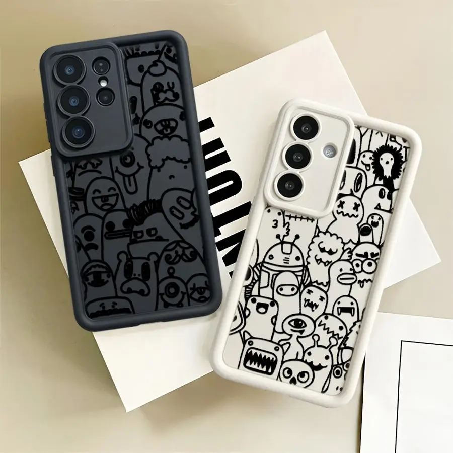 Phone Cover Case for Samsung Galaxy S26 Ultra S22 S25 Edge S20FE S21 S24 Plus S24Ultra S25 S23 FE Monster Doodle Line Print