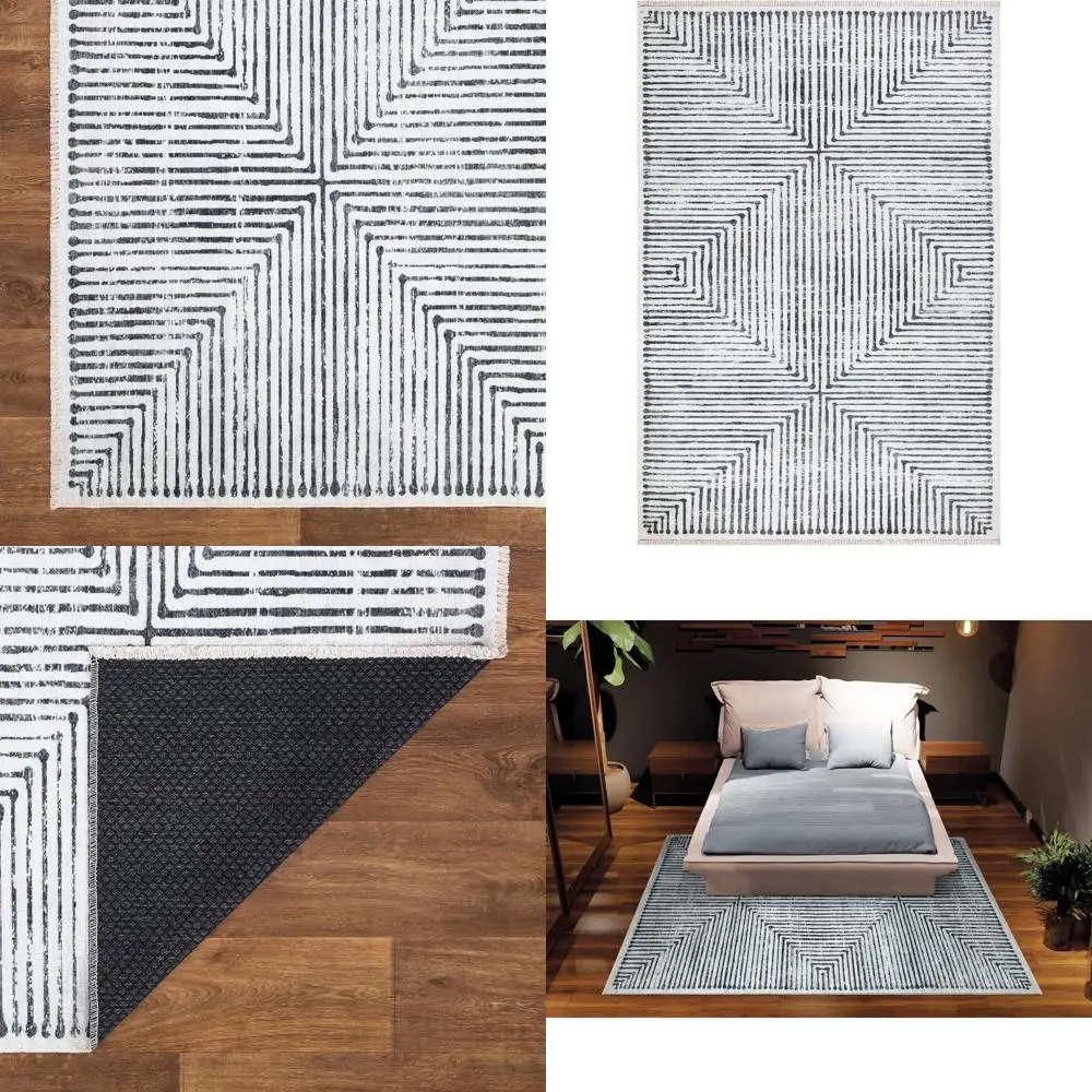 

Ivory and Black Striped 4x6 Rug - Washable and Non-Slip for Living Spaces