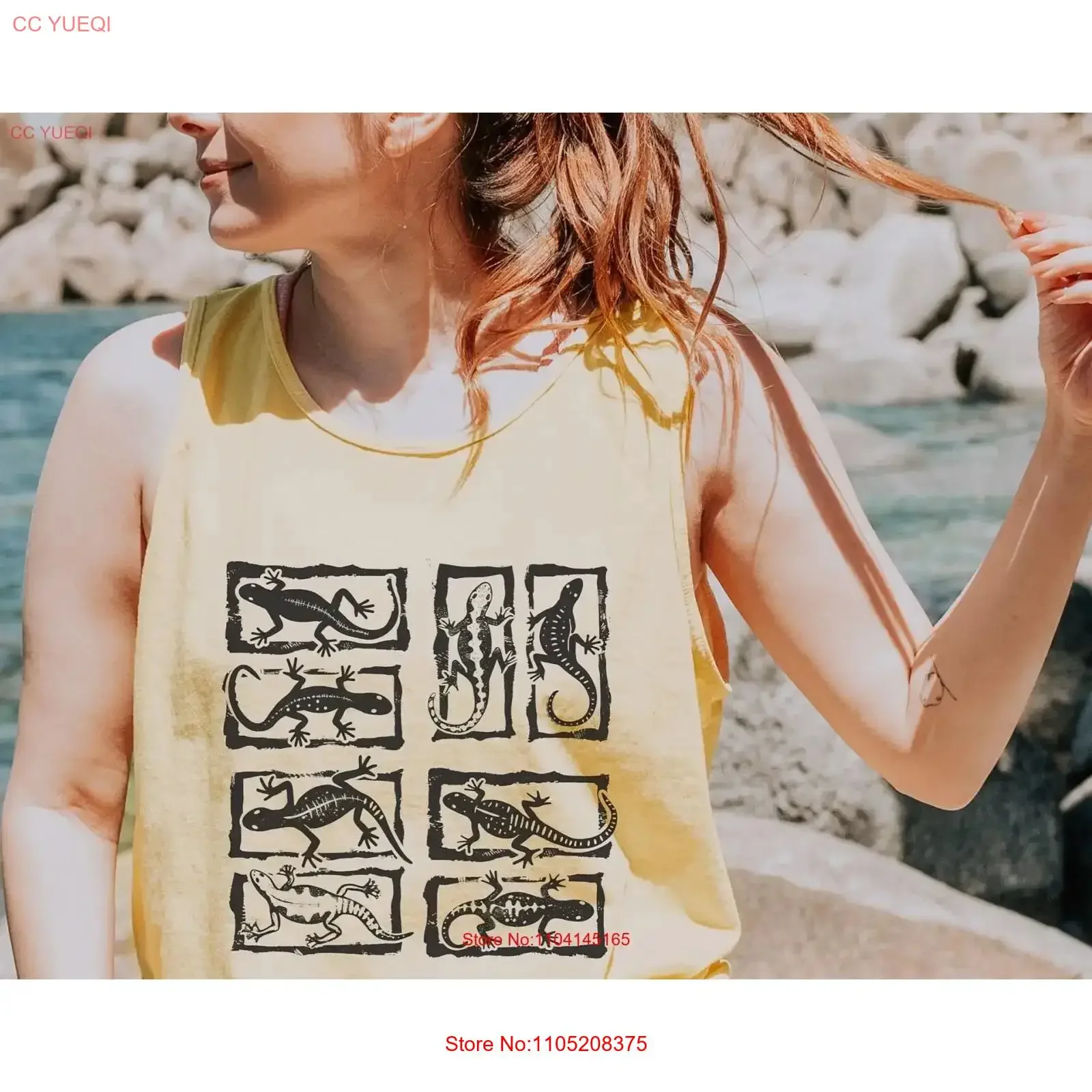 

100 Cotton Lizard Block PrinT T Shirt Artsy Retro Aesthetic Lino vintage Washed graphic Comfortable fashion Soft Stylish Casual