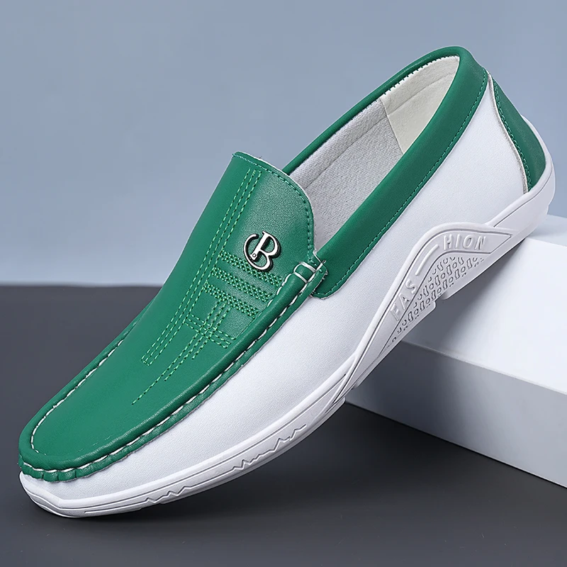 Men's Fashionable Comfortable Soft Casual Loafers Slip-On Shoes Trendy Anti-Slip Leather Footwear for Casual Wear-6601