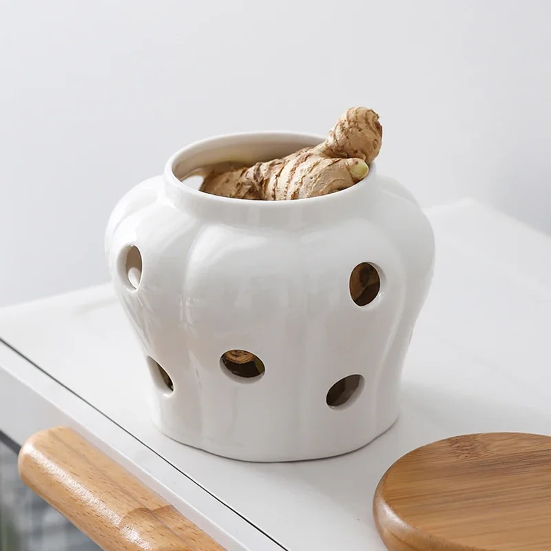 Creative Ceramic Garlic Storage Jar White Cutout Garlic Head Ginger Pepper Millet Pepper Storage Jar Candy Box Home Decoration