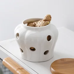 Creative Ceramic Garlic Storage Jar White Cutout Garlic Head Ginger Pepper Millet Pepper Storage Jar Candy Box Home Decoration