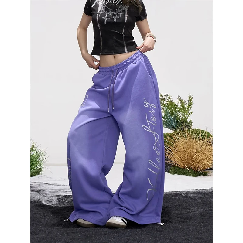 Women Blue Oversize Letter Pants Harajuku Baggy Sweatpants Y2k Vintage Streetwear Japanese 2000s Trousers Autumn Clothes