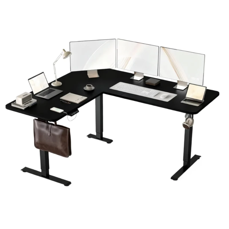 

Large Ergonomic L-Shaped Computer Laptop Desk Dual Motor Standing Office Corner Table Electric Height Adjustable L-Shaped Table