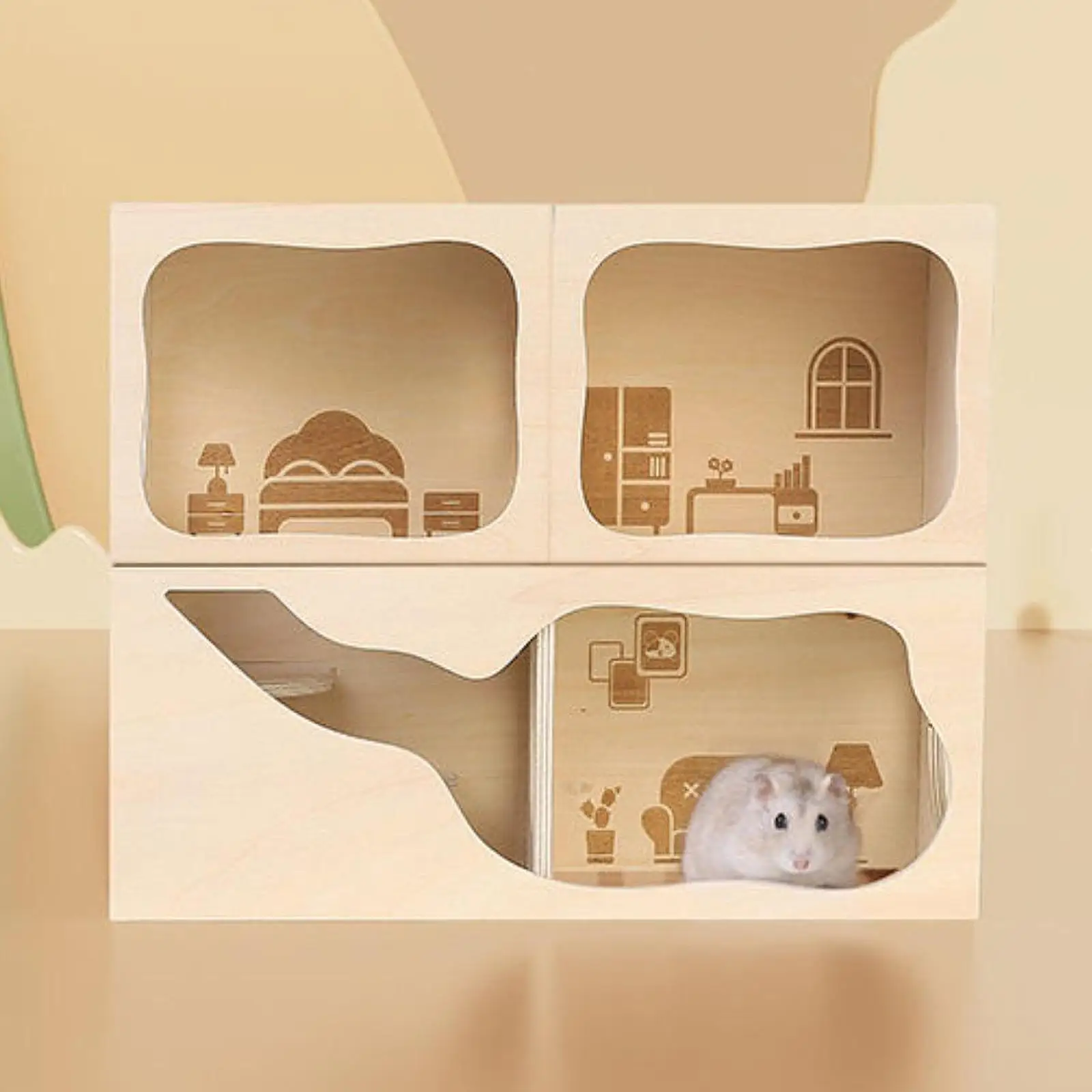 Drewniany domek dla chomika, chata Peep Shed, akcesoria do klatek, zabawka eksploracyjna dla chomika myszki myszki szynszyli
