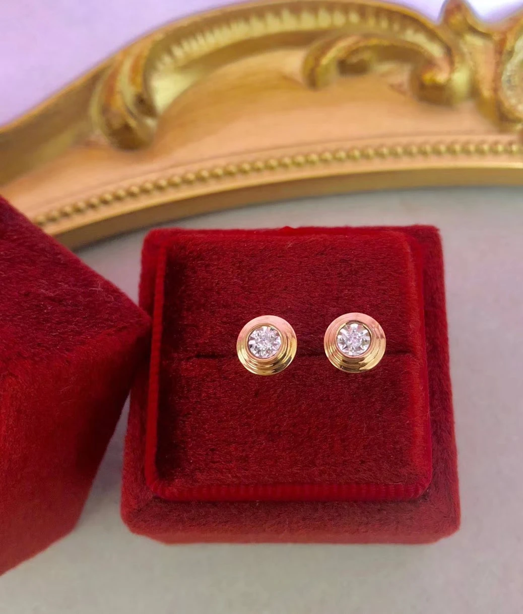 Custom Solid 14K Yellow Gold Stud Earrings Women 0.2 0.3 0.4 Ct Round Moissanite Diamond Present Wedding Anniversary Engagement