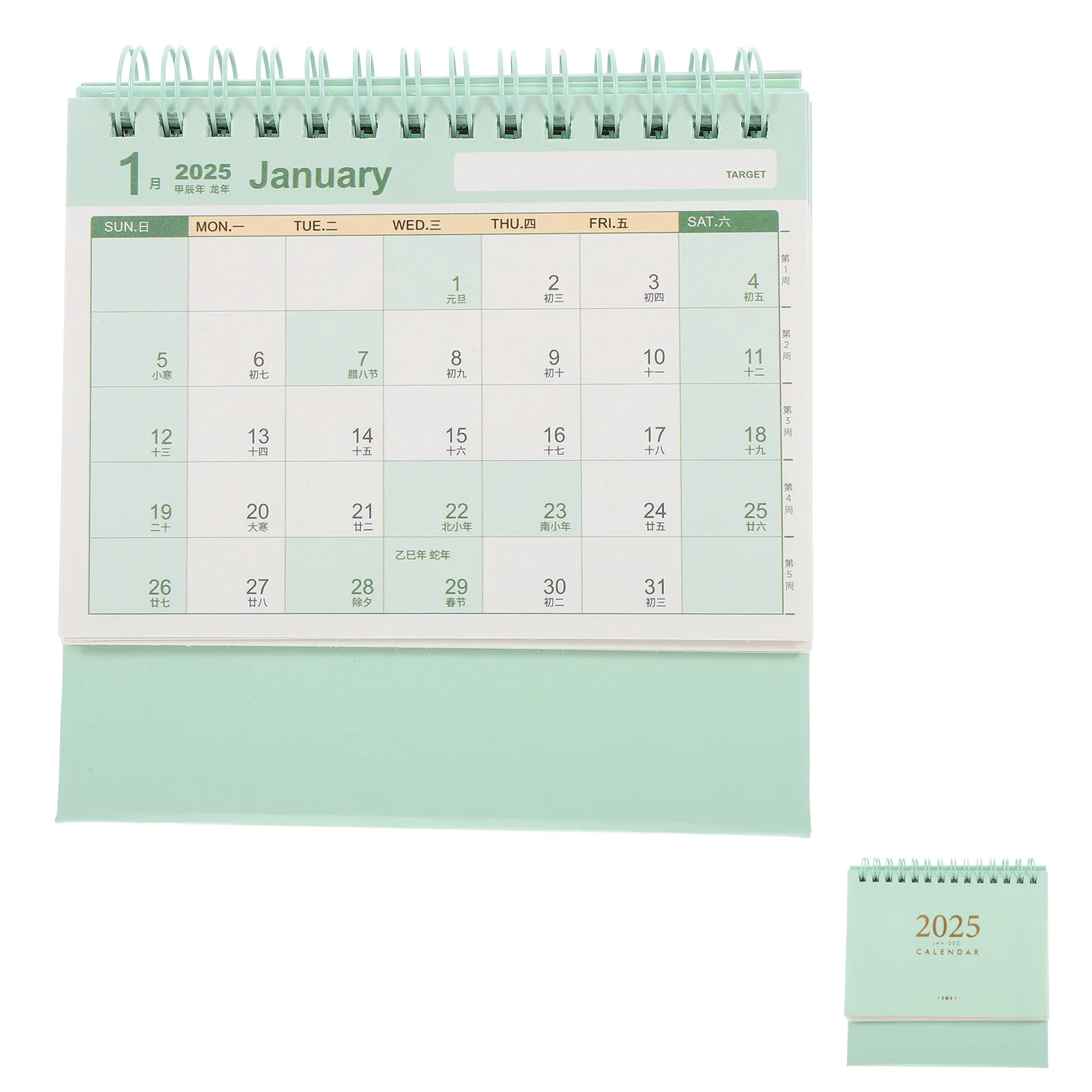 2025 Desktop Calendar Planner Light Green Cute Table Mini Desk Blocks 2024 Schedule ganizer Extended