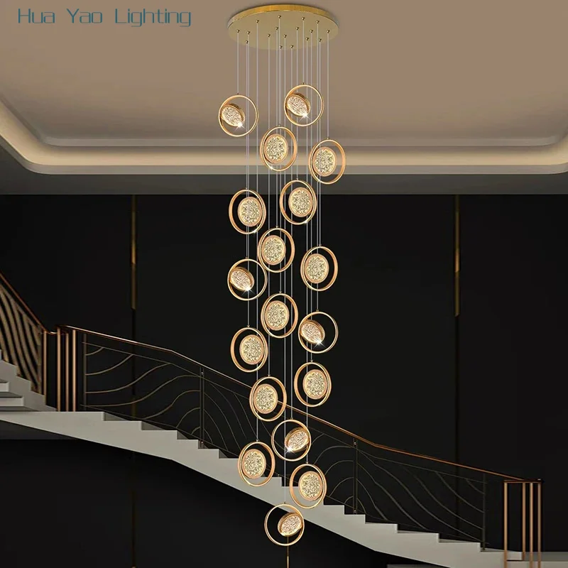 Nordic Luxury Staircase Crystal Chandelier Interior Decoration Pendent Lamp Living Room Villa Ceiling Chandelier Luster Lighting