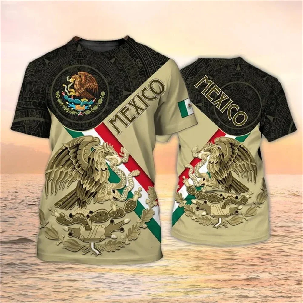 Mexico National Flag Print Men T Shirt Fashion 3D Eagle Pattern Short Sleeve Oversized T-shirt Casual O-neck Tee Sports Clothing