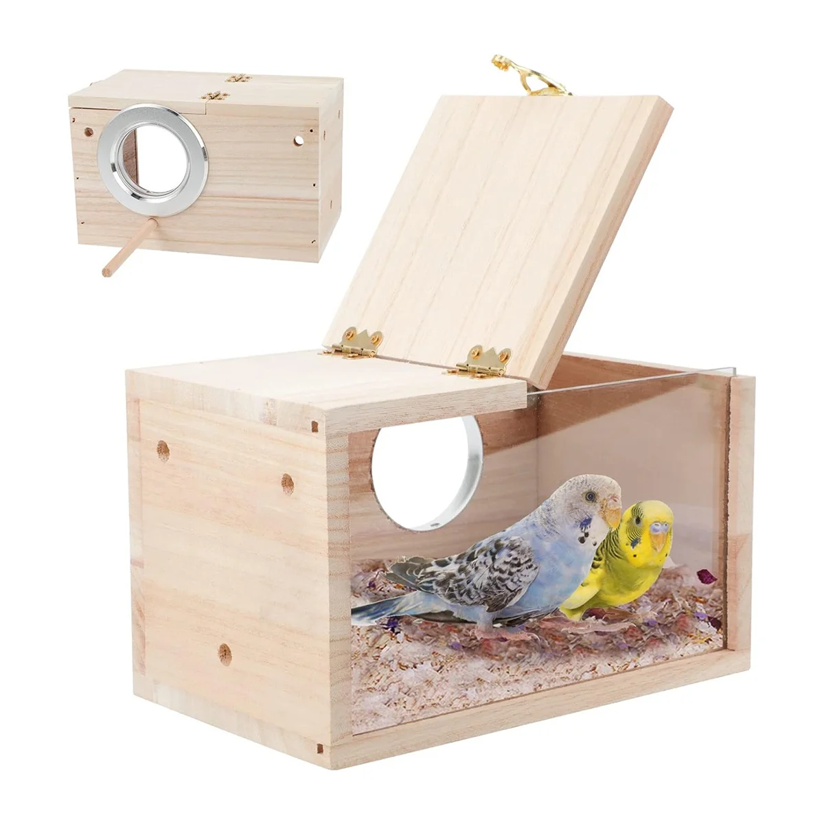 Parakeet Nesting Box Transparent Bird House for Cage Wood Breeding Box for Parrot Parakeet Cockatiel Lovebirds