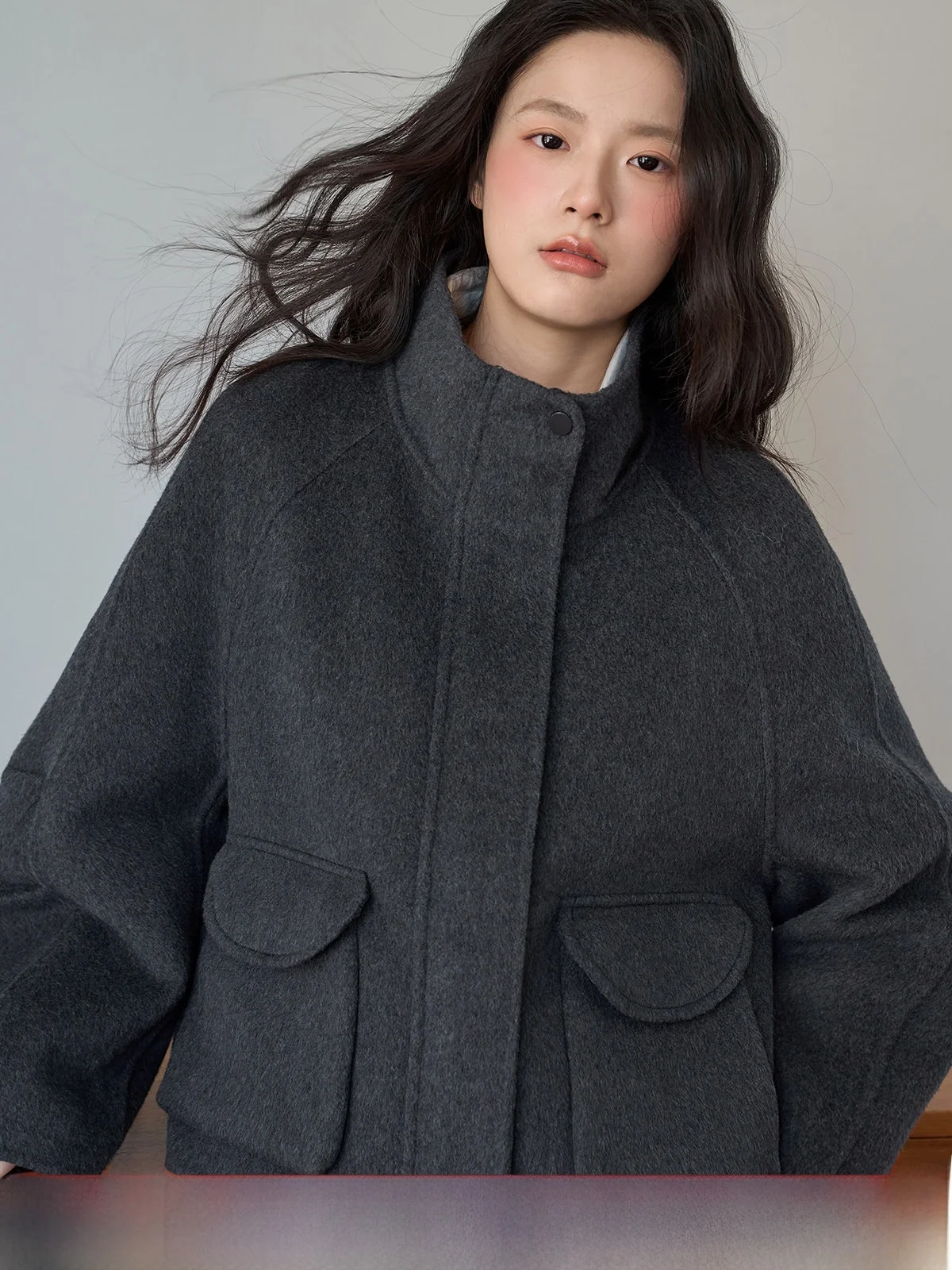 

Warm ort Double-Sided Camere Woolen Coat for Women Deep ey Winter High-End Feeling Small Size Commute Sle Faion