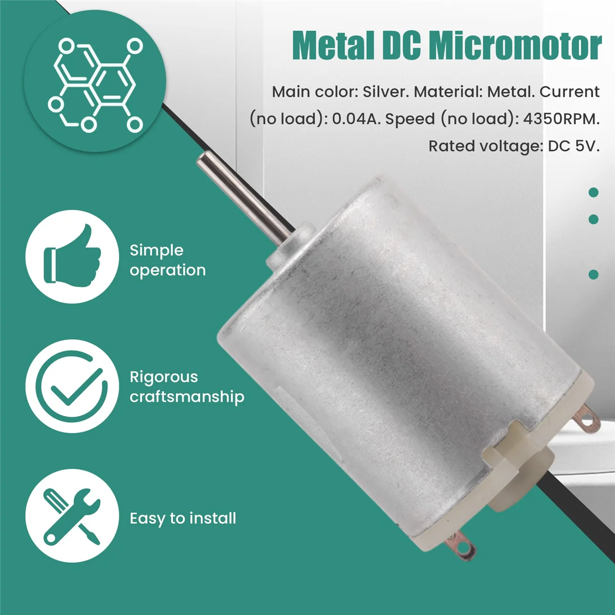 Motor pequeño eléctrico DC 5V 4350RPM 0.04A para ventiladores USB