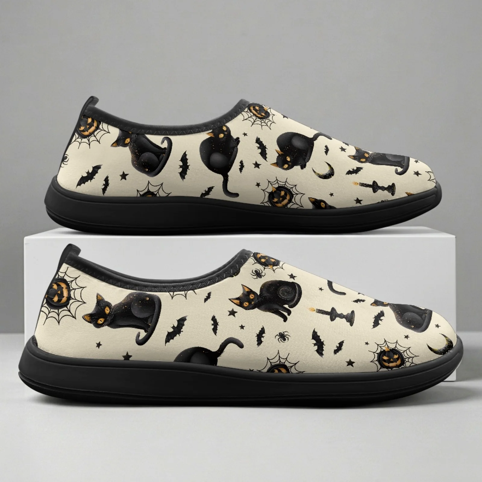PENSTROLL Black Cat Halloween Non Slip Walking Sneakers for Driving Polyester & EVA House Shoes Summer Flat Shoes 2026 Trending