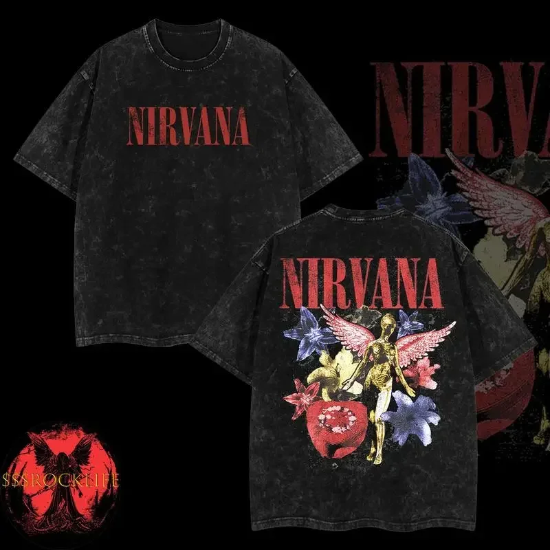 [$$$MANLIFE] Nirvana – In Utero Graphic Washed Rock Band Shirt – Nirvana 2025 Tour Tee, Raw & Vulnerable 90s Grunge Aesthetic, A