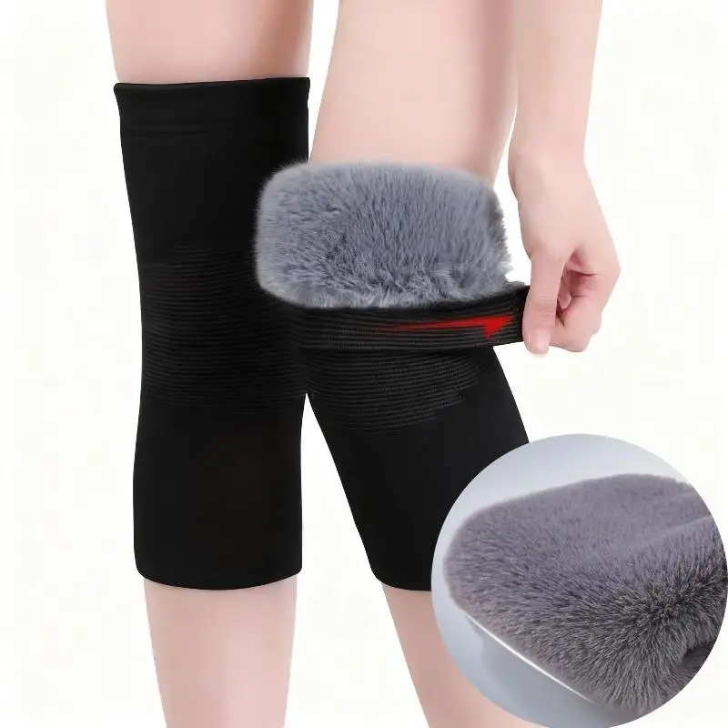Kaninchen Fell Warme Plüsch Knie Pads Dicken Plüsch Beinlinge Ärmeln Winter Knie Pads Warme Klammer Kalten Bein Arthritis Kneepad