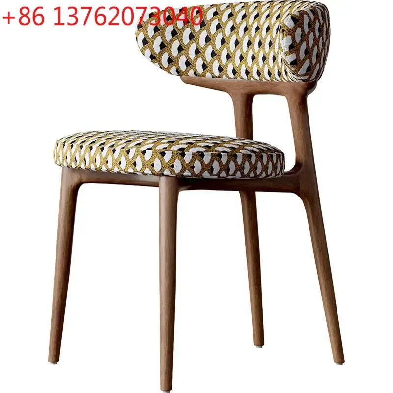 Medieval all-solid wood dining table and chairs French retro style home backrest fabric Nordic dining chair