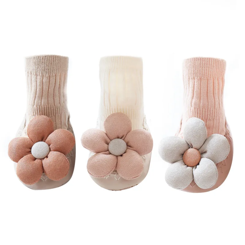 Autumn Winter New Baby Shoes and Socks Baby Floor Socks Anti-skid Leather Soles Toddler Socks Lovely Flower Princess Socks Shoes