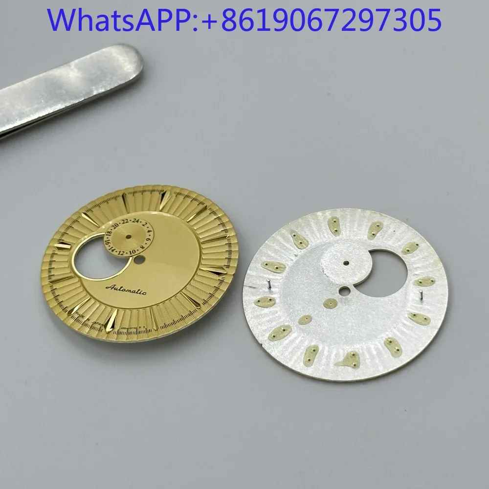 

35 мм желтое золото коктейльный радиальный текстурный циферблат подходит для механизма NH35/39 модные золотые маркеры с когтями модные детали аксессуар