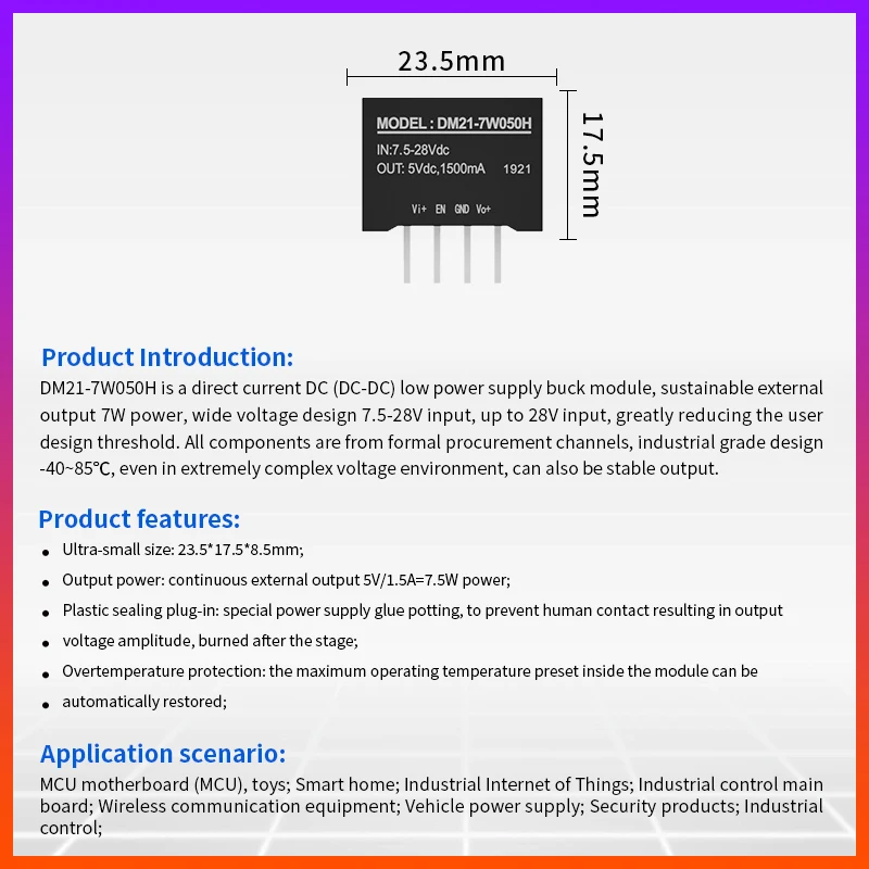 DC-DC buck module 8 to 28V to 5V 8W Voltage regulator 24V to 5V Switching power supply in line with EN function
