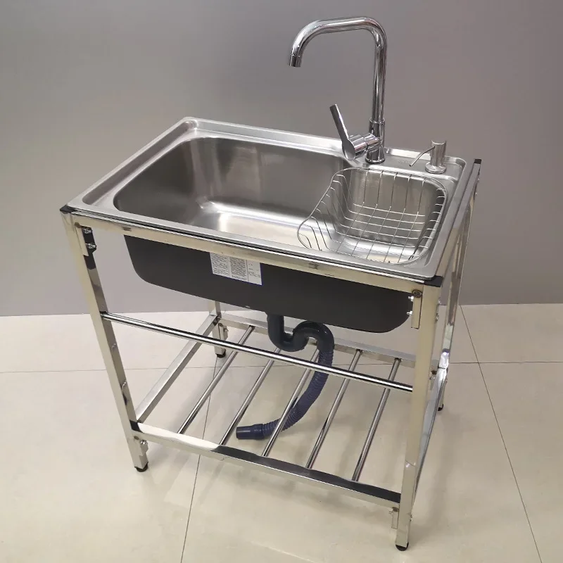 Large Single Bowl Kitchen Sink Handmade Stainless Steel Wash Basin Set Top Mount Or Wall Mounted Vegetable Cleaning Station