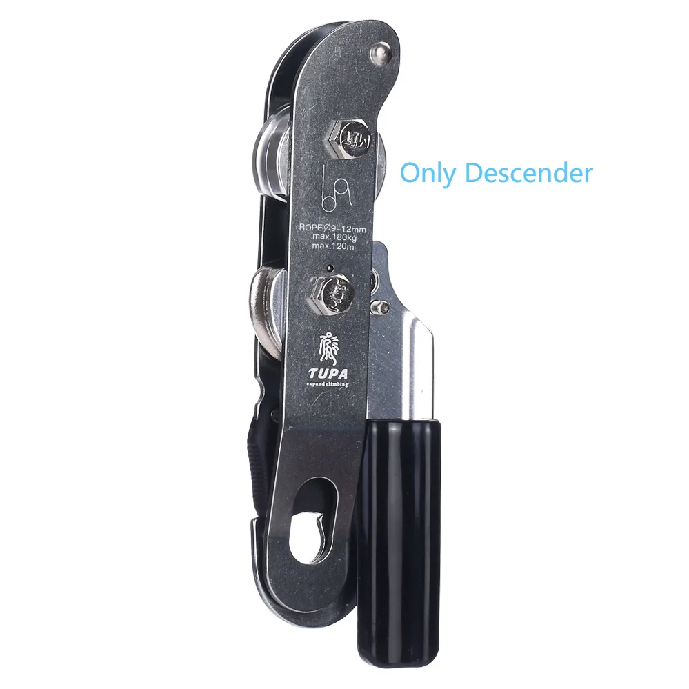 Self-Braking Stop Descender for Climbing Caving, Manual Rescue Descender Arborist Belaying Device for 9-12mm Ropes