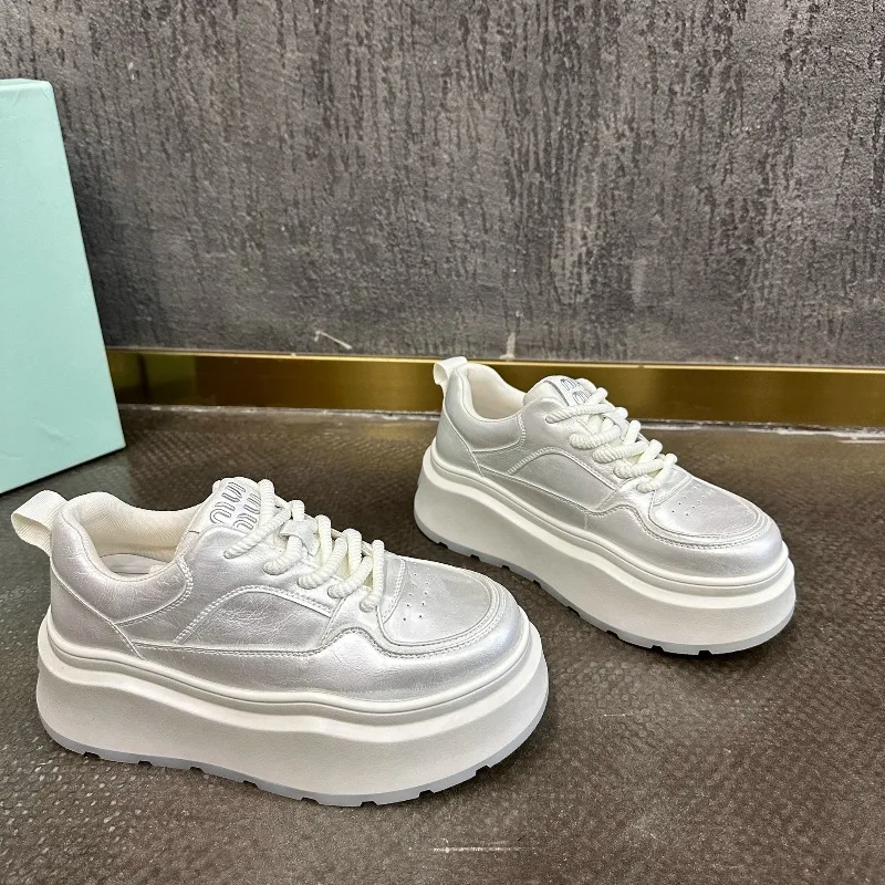 

Quality Women's Platform Sneakers 2026 New Genuine Leather Thick Sole Casual Shoes Lightweight Comfortable Lace-Up Sport Shoes