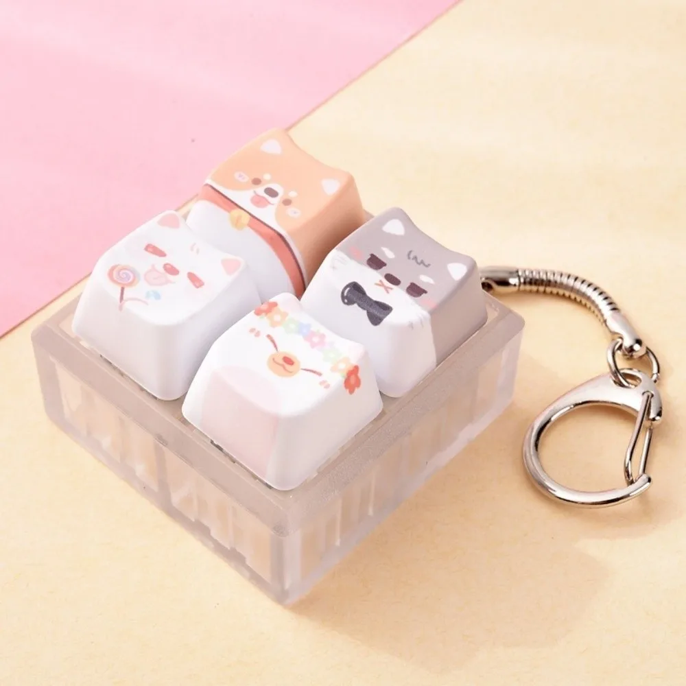 Pendant 4-Key Puppy Keycap Keychain Relax Button Kawaii Fidget Keychain Creative Portable Mechanical Keyboard Keying Puppy Fans